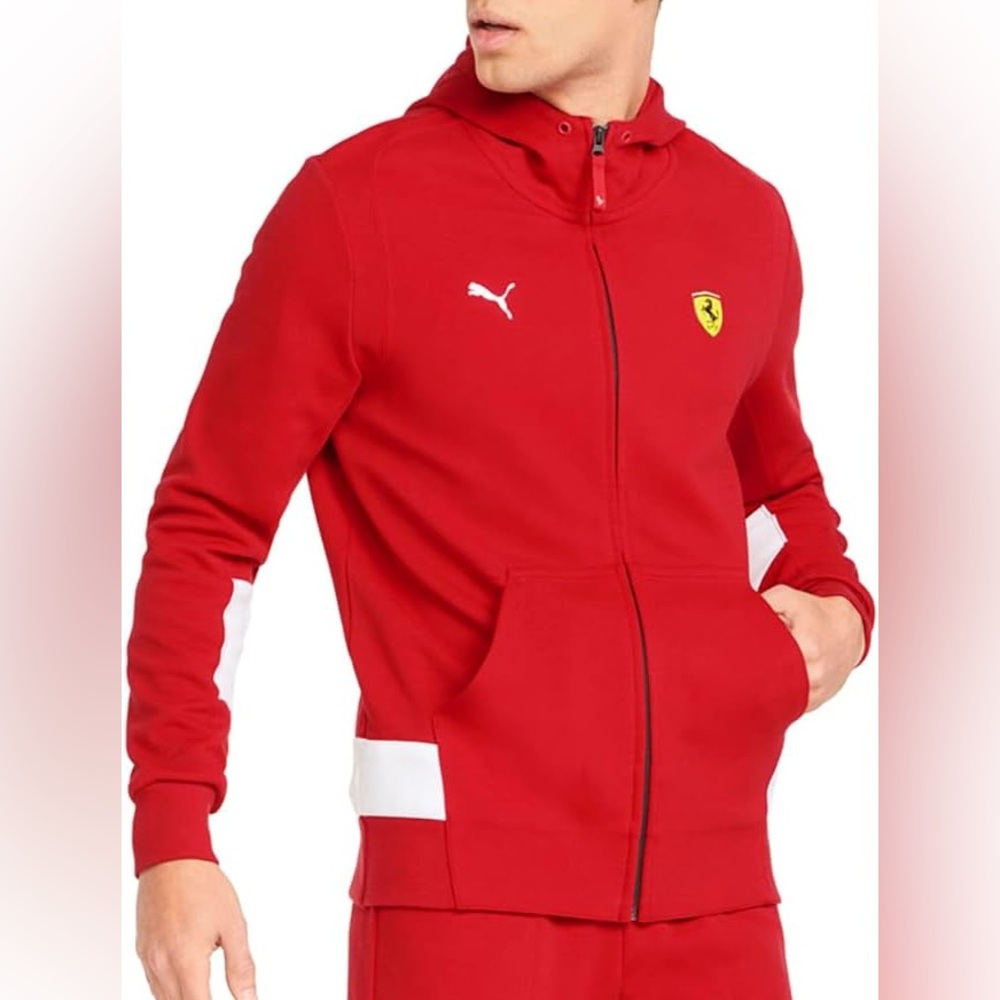 Puma Red Zip-Up Hoodie with White Accents